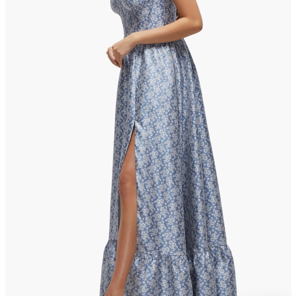 Dessy Collection Elegant Blue Floral Maxi Dress - Picture 3 of 4